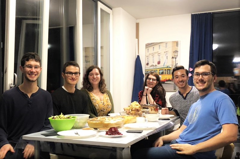  German-Engineering students from the University of Georgia have dinner on campus at KIT in Germany