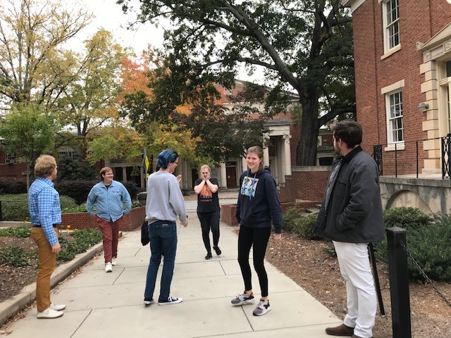Graduate students and faculty mentor Dr. Ryan Carroll in front of Joe Brown Hall on the campus of the University of Georgia in Athens, Georgia. 