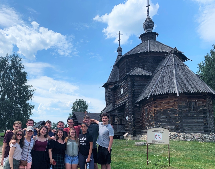 students visit medieval church in Russia 2019 as part of UGA Study Abroad program