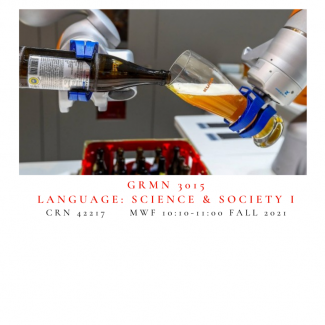 rse flyer describing German 3015 (CRN 42217). Image shows a robotic set of arms filling a glass from a beer bottle at a German technology trade show.