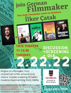 Come join our Discussion, special screening, & Q&A with a German Filmmaker at the University of Georgia on Tuesday, Feb. 22, 2022 at 11:00 in the Tate Theatre.