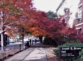 Joe Brown Hall at the University of Georgia pictured with fall foiliage.