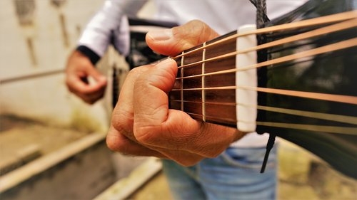 Close up shot of a guitar being played