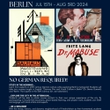 Study film, art, and cultural history in Berlin! The flyer features the movie cover from Dr. Mabuse, Bauhuas art, and a Berlin mural.