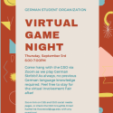Virtual Game Night with the German Student Organization on September 3 from 6-7 pm