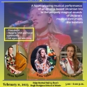 Flyer for Ukrainian music concert. Flyer shows a woman singing in the background and three images of women in the trio performing. 